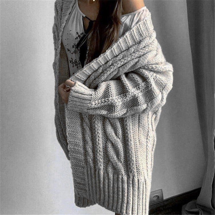 Women's Sweater – Wool Blend – Oversized Fit – Cable Knit – V-Neck – Long Sleeves