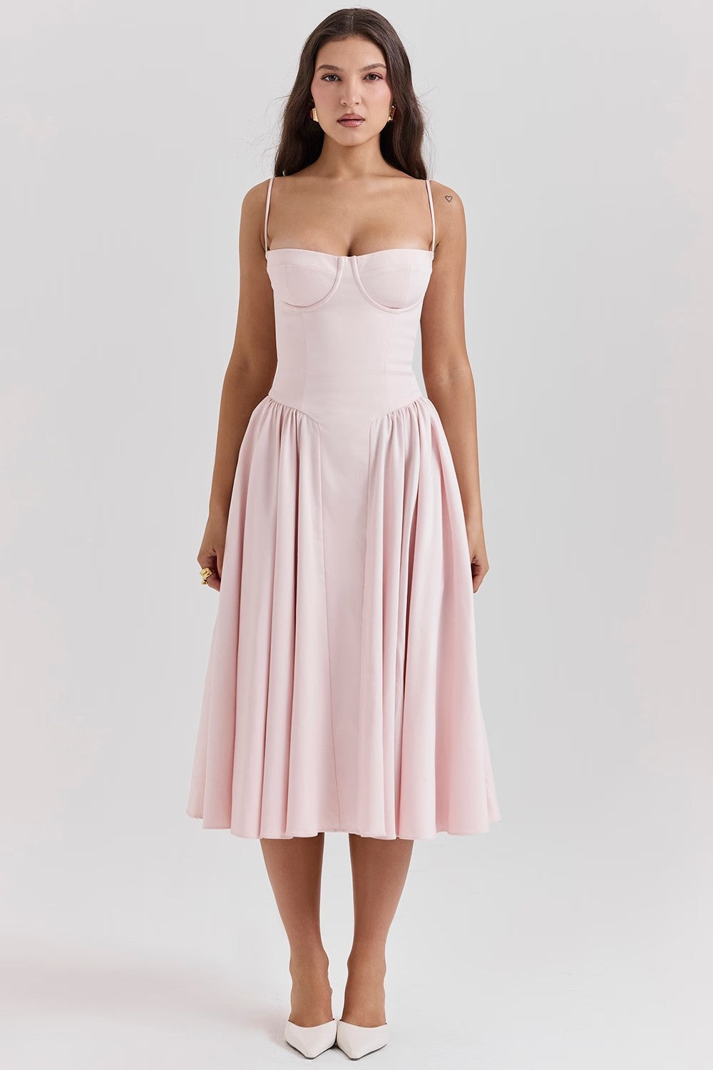 Dress for Women – Midi Length – Slim Top – Spaghetti Straps – Pleated Skirt