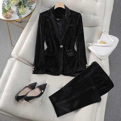 Women's Blazer Dress Set – Tailored Fit – Velvet Finish – Formal Style