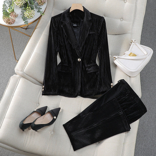 Women's Blazer Dress Set – Tailored Fit – Velvet Finish – Formal Style