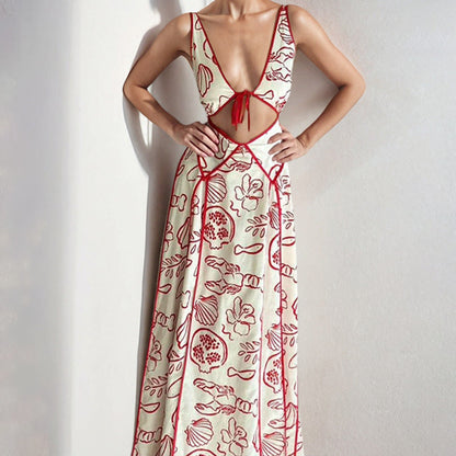 Maxi Dress Women – Light and Breathable – V-Neck with Cut-Out – Spaghetti Straps – Relaxed Fit