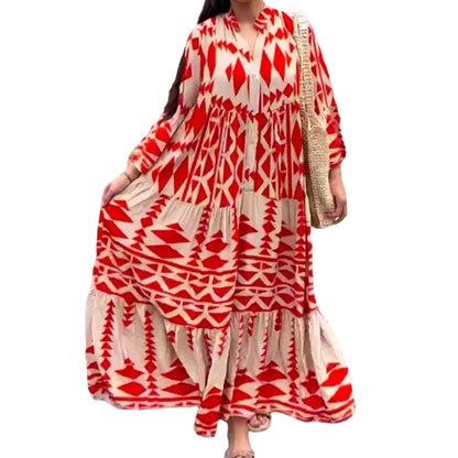Dress for Women – Maxi Dress – Loose Fit – Cotton – Buttons – Bohemian Pattern