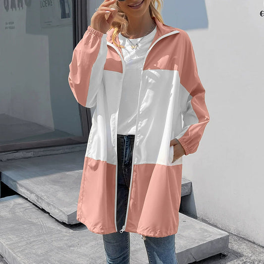 Women's Jacket – Waterproof – Hood – Relaxed Fit – Mid-Length – Color Block Design