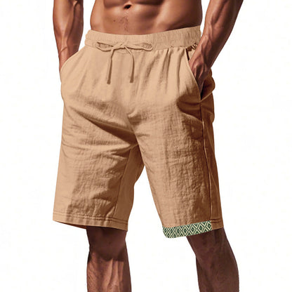 Men's Linen Shorts – Loose Fit – Breathable Fabric – Drawstring Waist – Boho Details