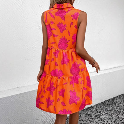 Dress for Women – Cotton Mini Dress – Sleeveless – A-line – Buttons – Floral Print