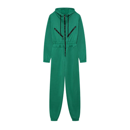 Women's jumpsuit – cotton blend – relaxed fit – hood – front zipper