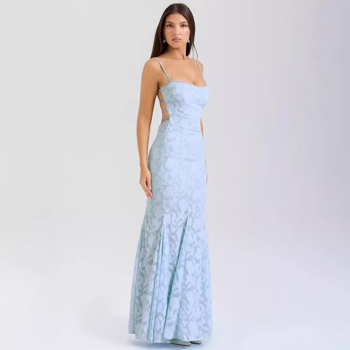 Dress for Women – Maxi – Slim Fit – Spaghetti Straps – Lace – Formal Elegance