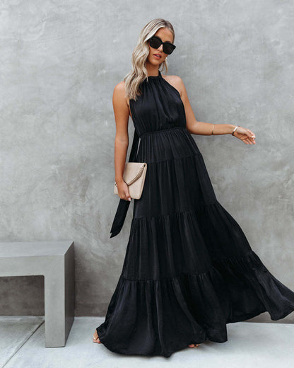 Dress for Women – Halterneck – Light Fabric – Elastic Waist – Long Ruffled Skirt