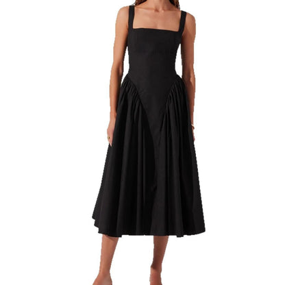 Dress woman – Midi length – A-line fit – Open back with bow – Square neckline