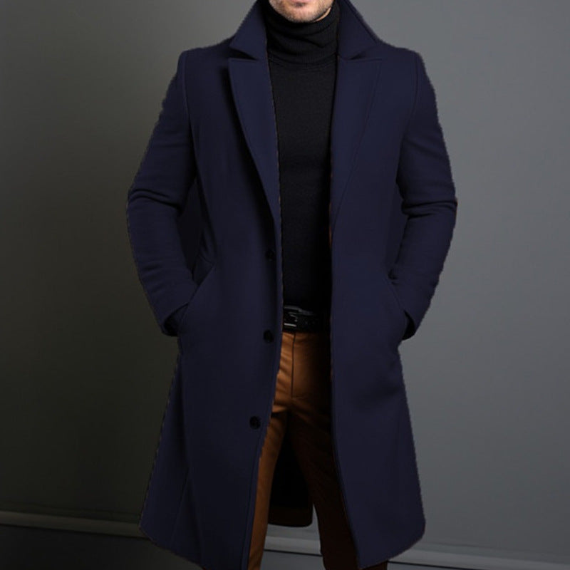 Men's Trench Coat – Tailored Fit – Wool Blend – Single-Breasted – Knee-Length