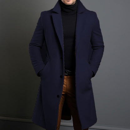 Men's Trench Coat – Tailored Fit – Wool Blend – Single-Breasted – Knee-Length