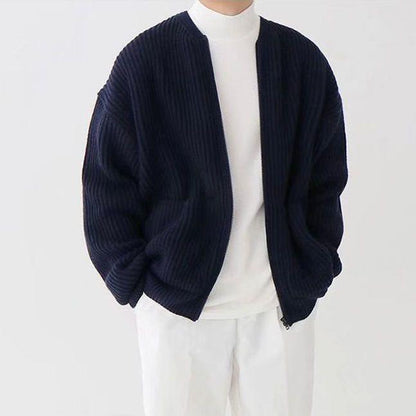 Men's Cardigan – Relaxed Fit – Ribbed Knit – Open Front – Soft Wool Feel