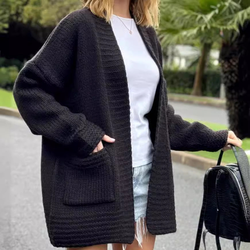 Women's Cardigan – Chunky Knit – Oversized Fit – Open Front – Wool Blend