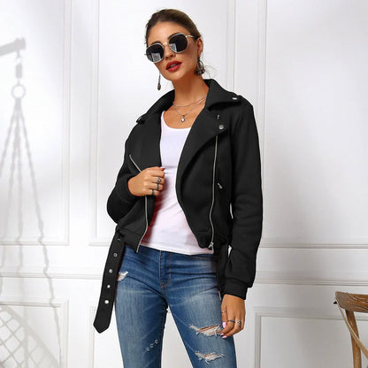 Women's Jacket – Slim Fit – Soft Knit – Asymmetric Zipper – Belt at the Waist