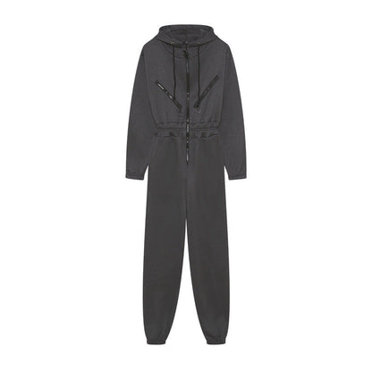 Women's jumpsuit – cotton blend – relaxed fit – hood – front zipper