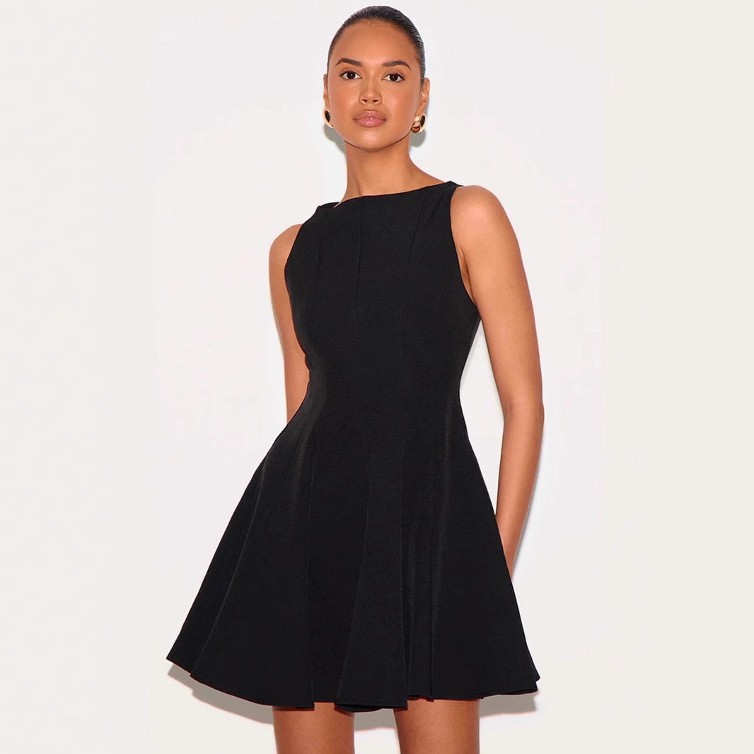 Dress woman – Sleeveless mini dress – Slim fit – A-line – Round neck – Light fabric