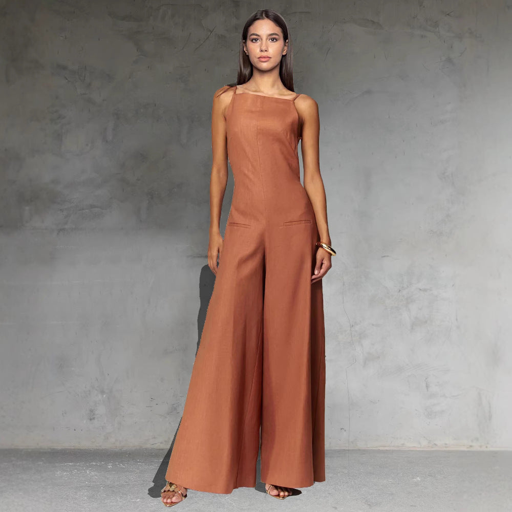 Women's Jumpsuit – Sleeveless – Wide Leg – Relaxed Fit – Cotton Linen Blend