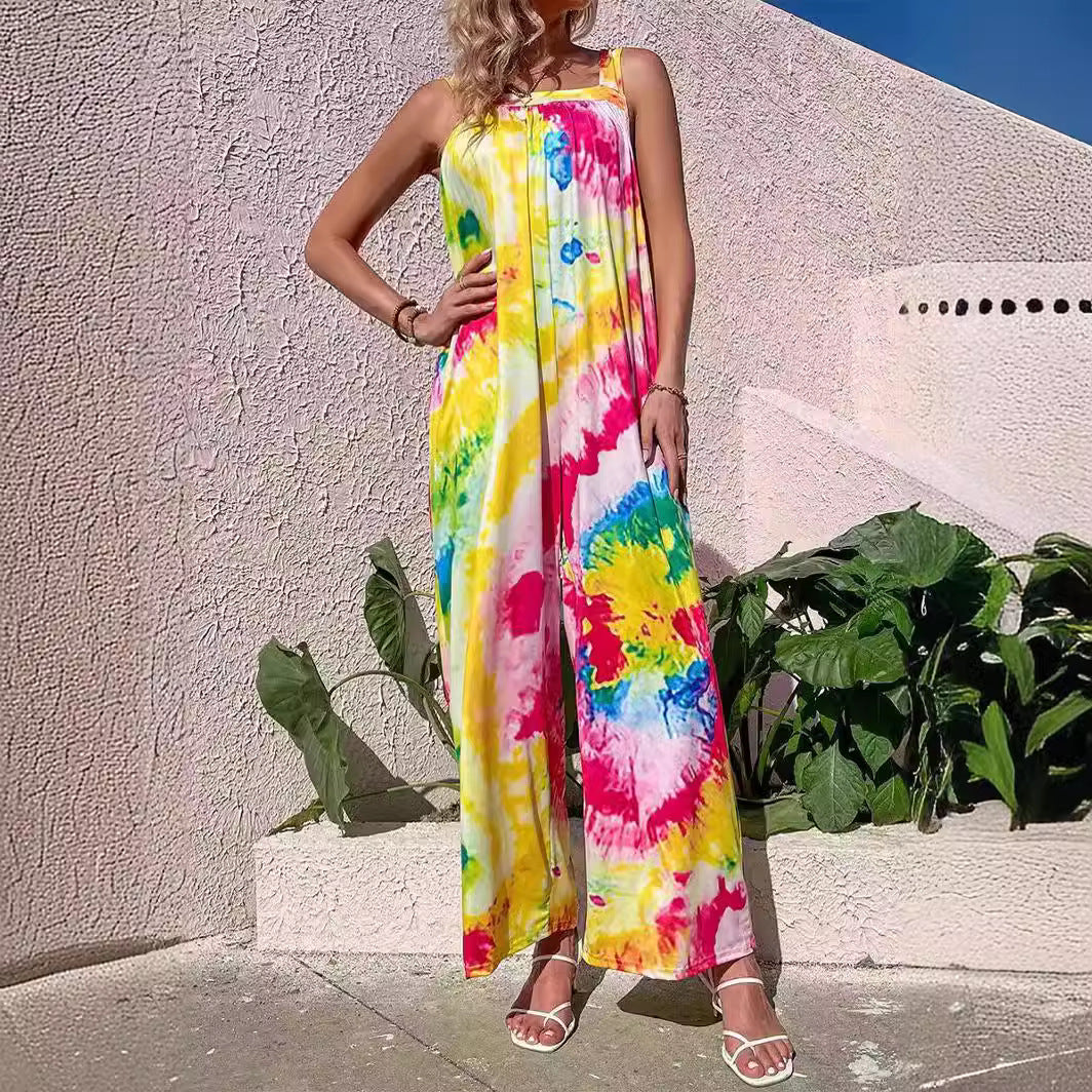 Women's jumpsuit – Wide leg – Loose fit – Lightweight fabric – Sleeveless printed style
