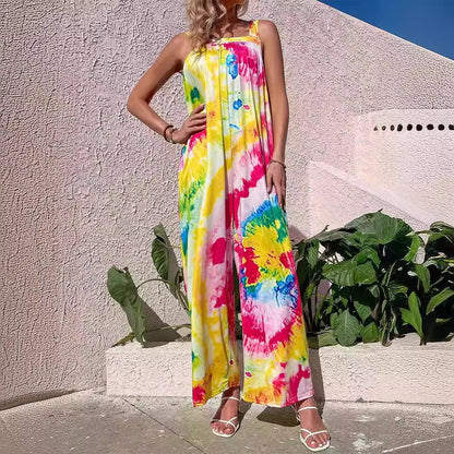 Women's jumpsuit – Wide leg – Loose fit – Lightweight fabric – Sleeveless printed style