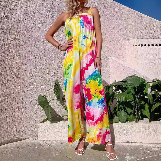 Women's jumpsuit – Wide leg – Loose fit – Lightweight fabric – Sleeveless printed style
