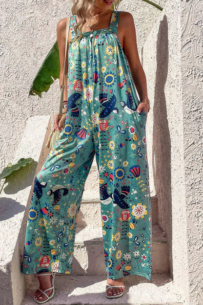 Women's jumpsuit – Wide leg – Loose fit – Lightweight fabric – Sleeveless printed style