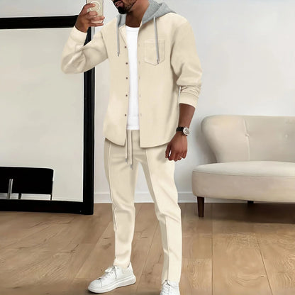 Men's Jacket with Hood – Relaxed Fit – Cotton Blend – Button Front – Chest Pocket