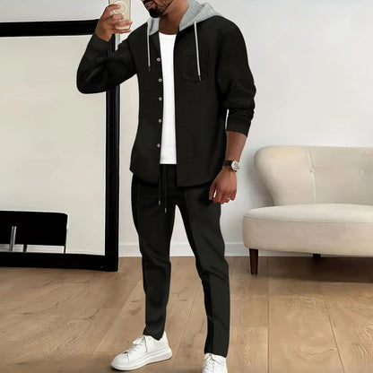 Men's Jacket with Hood – Relaxed Fit – Cotton Blend – Button Front – Chest Pocket