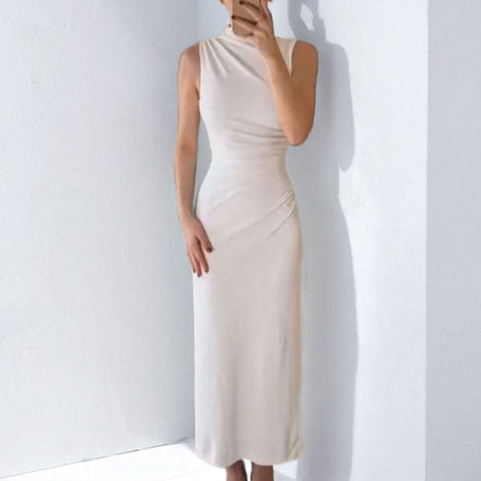 Dress for Women – Slim Fit – Sleeveless – High Neck – Ruched Full-Length Party Outfit
