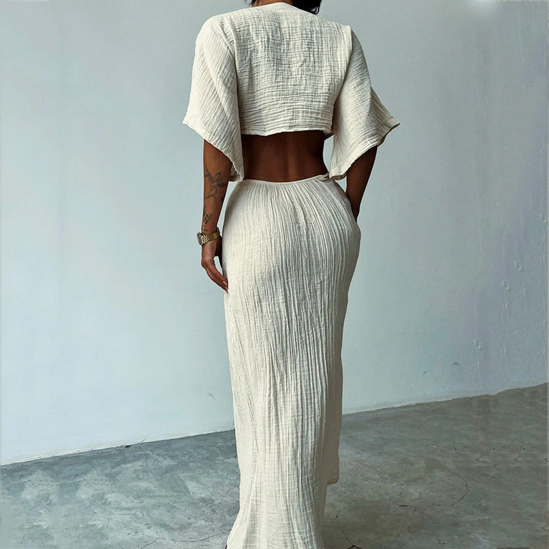 Dress woman – Maxi dress – Slim fit – V-neck – Cutouts – Open back
