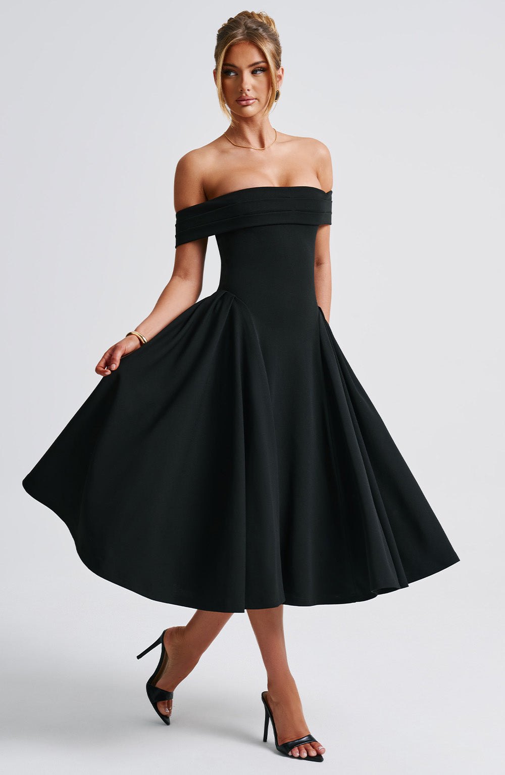 Dress woman – Off shoulder – A-line fit – Elegant formal midi length