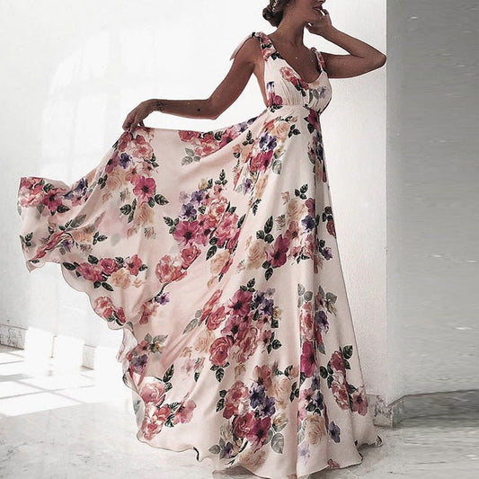 Dress for Women – Maxi Dress – Sleeveless – Open Back – Floral Print – Airy Fit