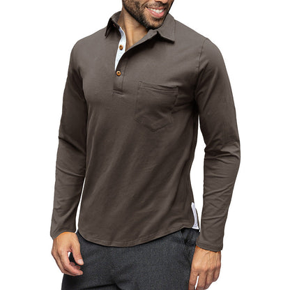 Men's long sleeve polo shirt – Slim fit – Cotton blend – Chest pocket