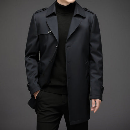 Men's Windbreaker – Tailored Fit – Mid-Length – Removable Down Jacket Lining – Wind and Water Resistant – Classic Notch Collar
