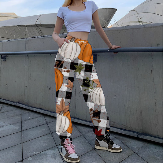Women's Pants – Relaxed Fit – Cotton – Elastic Waist – Pockets – Full Length