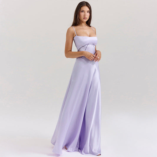 Women's Evening Dress – Satin – A-line – Spaghetti Straps – Cut-out Waist