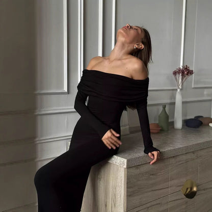 Dress for Women – Maxi Dress – Slim Fit – Off-shoulder – Long Sleeves