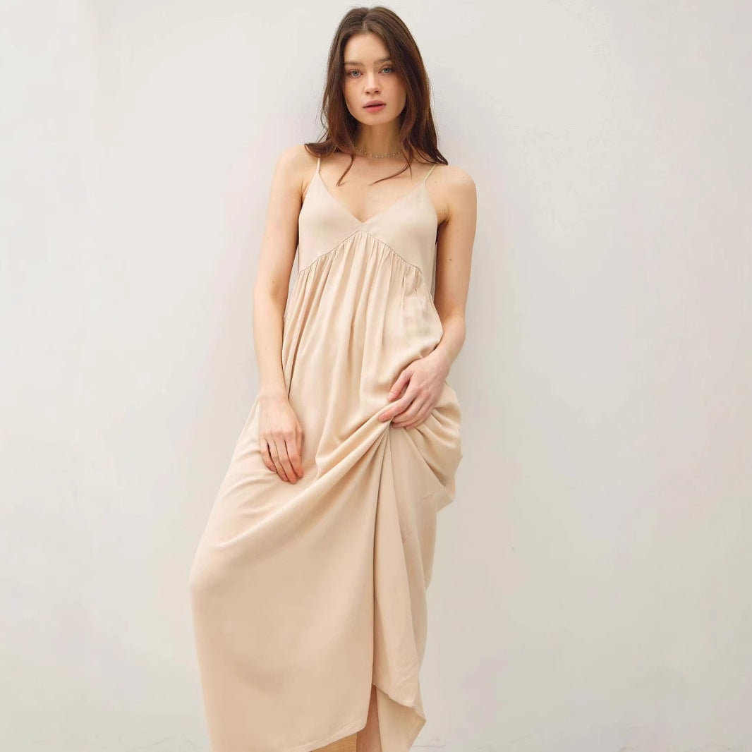 Dress for Women – Maxi – Light Fabric – V-Neck – Spaghetti Straps – Loose Fit