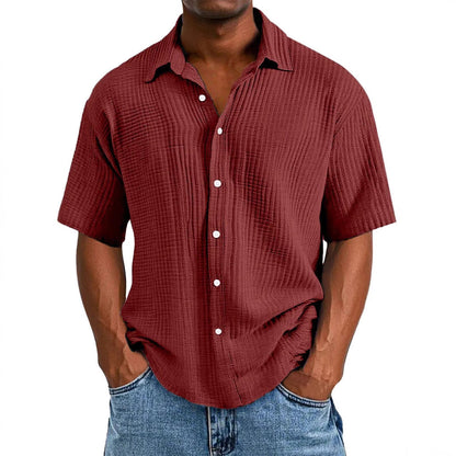 Men's Shirt with Short Sleeves – Relaxed Fit – Breathable Natural Fiber – Collar and Buttons