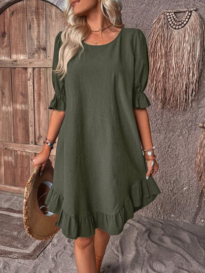 Dress for Women – Midi Length – Relaxed Fit – Ruffle Sleeve – Breathable Fabric