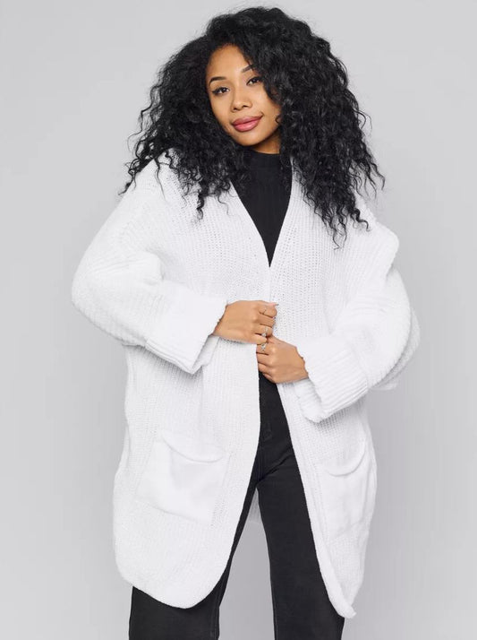 Women's Cardigan – Oversized Fit – Knitted Wool Blend – Ribbed Sleeves – Open Front