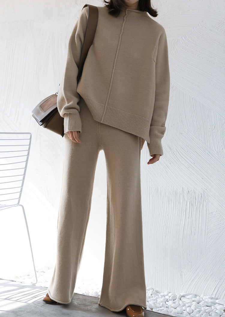 Women's Knit Set – Relaxed Sweater – Wide Pants – Soft Wool Feel