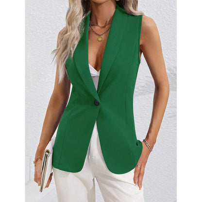 Women's Vest Jacket – Tailored Fit – Sleeveless – Round Neck – Single Buckle Closure