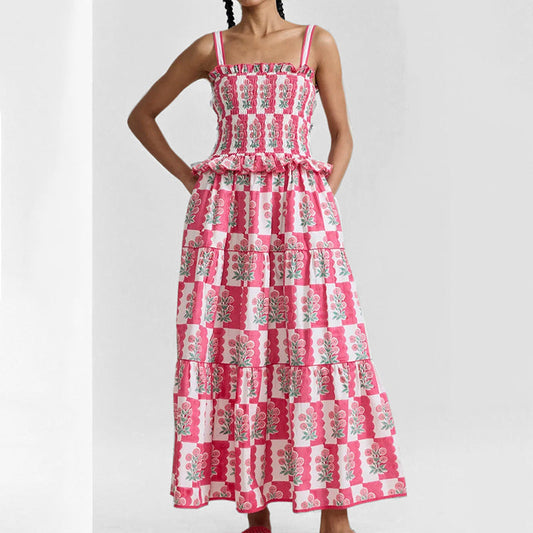 Women's Dress – Sleeveless A-line – Smocked Bodice – Light Breathable Fabric – Patterned
