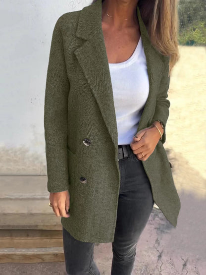Women's Coat – Tailored Fit – Wool Blend – Double-Breasted – Notch Lapel