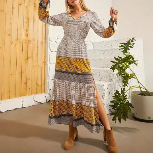 Dress woman – Long model – Relaxed fit – A-line – Breathable fabric – V-neck