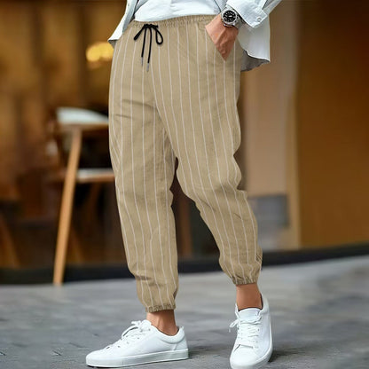 Men's Trousers – Relaxed Fit – Elastic Waistband with Drawstring – Tapered Legs – Cotton Blend