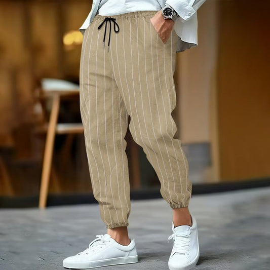 Men's Trousers – Relaxed Fit – Elastic Waistband with Drawstring – Tapered Legs – Cotton Blend