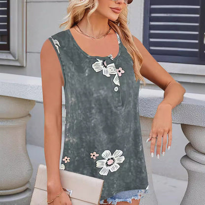 Women's Vest – Floral Print – Relaxed Fit – Round Neck – Light and Breathable