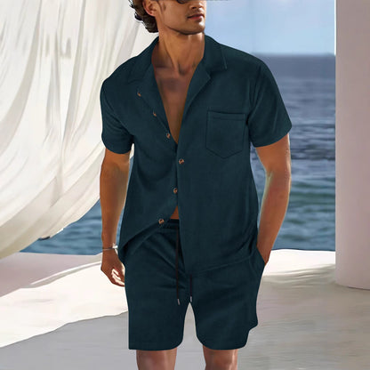 Men's Set with Shirt and Shorts – Relaxed Fit – Cuban Collar – Lightweight Breathable Fabric