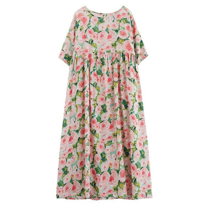 Women's Maxi Dress – Floral Print – Loose Fit – Three-Quarter Sleeve – Light and Airy